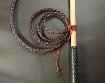 6ft Red Hide Stock Whip comes with Fall, Crackers and Leather Conditioner