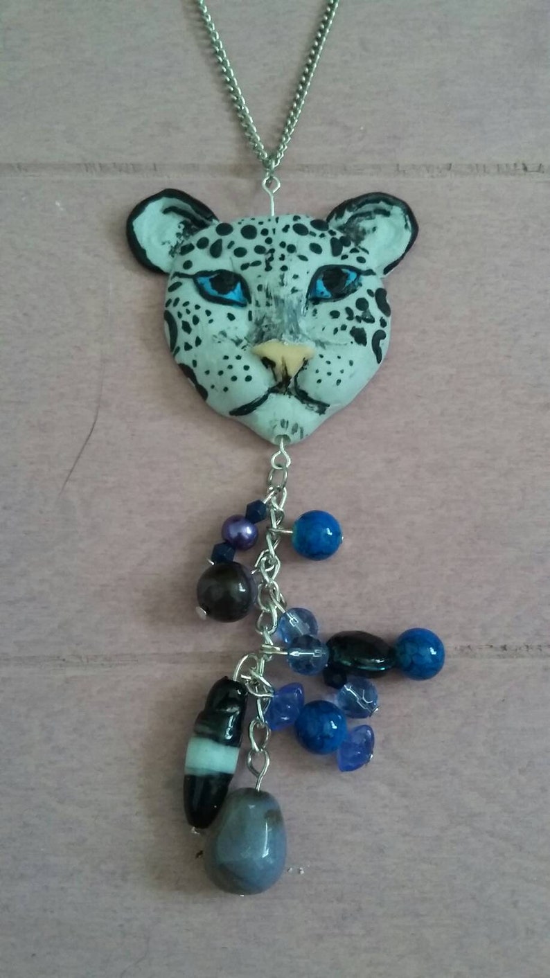 Snow Leopard Necklace Polymer Clay Jewellery Handmade Etsy