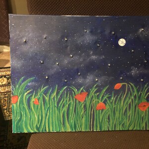 Original lighted canvas painting &quot;night garden&quot;
