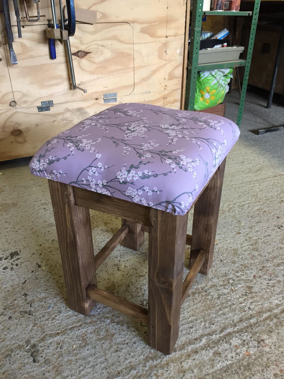 Pine stool with upholstered seat. Handmade pine stool. Etsy
