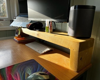 Solid chunky pine monitor stand. Desk monitor stand