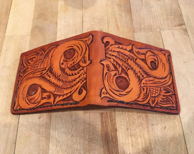 Handmade Wallet/Hand-carved/Hand-tooled/Hand-stamped/Billfold/Floral/BoHo Chic/Western/Cowboy/Hand-stitched/Hand-sewn/Bohemian/Sheridan