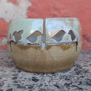 Handmade Ceramic Yarn Bowl: Knitting Bowl with Bird Detail