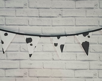 Farmyard bunting, Black and white cow print, Bedroom décor, Wild west party, Barn dance décor, Rodeo party, cowgirl, cowboy
