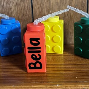 Personalized building block kids cup with straw