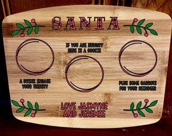 Custom Santa Cookie Cutting Board, Santa Cookie And Milk Tray, Cutting Board, Christmas Decor, Christmas Eve Tray, Santa Cutting Board