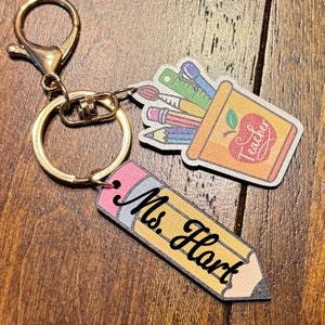 Personalized wood Teacher pencil keychain,Personalized Teacher Gift,  Teacher Pencil,Crayon, Teacher Appreciation Day, Classroom