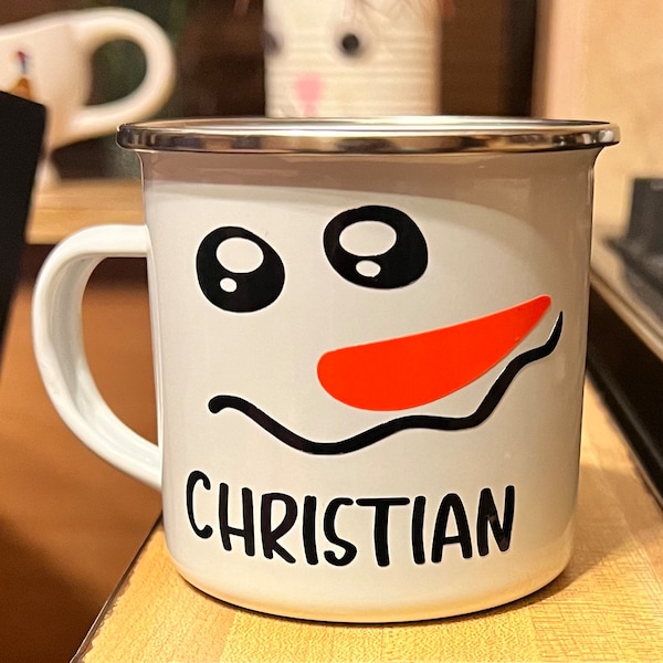 Personalized snowman enamel mug