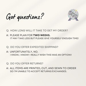 May include: Image with the text "Got questions?" followed by a list of frequently asked questions and answers. The questions cover order processing time, expedited shipping, and returns. A logo is in the upper right corner.