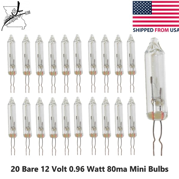 20x 12 Volt BARE Mini Bulb Christmas Lights Replacement Bulbs 0.96 Watt, For 10, 11 & 12 Count Tree Toppers Wreaths