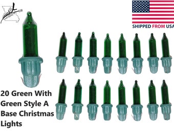 20x Mini 2.5V .425 Watt Green Christmas Glass Incandescent Light Bulbs Style A Indoor Outdoor Bulbs