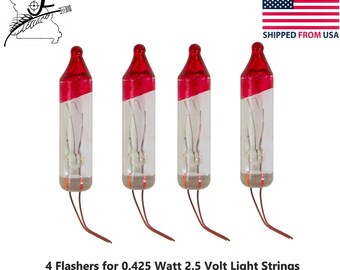 4 BARE Flashers, Mini Bulb 2.5 Volt V .425 Watt W Clear Regular Incandescent Indoor Outdoor Bulbs Christmas Tree Lights Makes Lights Flash