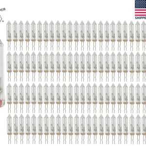 May include: A pack of 50 clear glass Christmas lights with silver wire leads. The lights are arranged in rows and are ready to be used for decorating.