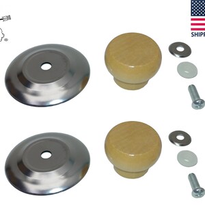 2x Replacement Cooking Pot Lid Knobs Wood Round Screw On 5.2x3.5cm Washers Inc.