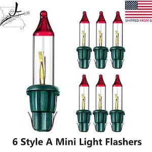Peut inclure: Six mini ampoules clignotantes de Noël, de couleur rouge et verte, avec une ampoule en verre transparent. Les ampoules sont de type A et sont conçues pour les lumières de Noël.