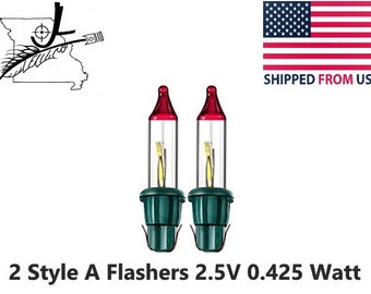 2 Style A Mini Bulb Flasher Flashers Christmas Tree Lights Replacement 2.5v .425 W Watt Incandescent For Most 50 and 100 Light Strings