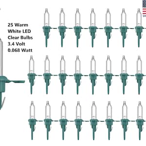 25 LED-klara mini-julgransbelysningar med grön sockel, reservlampor 3,4 V volt 0,068 W watt, LED 1 L1 varmvit