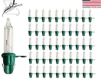 50x 2.5v 0.425w Clear White Mini Christmas Tree Light Bulbs With Green Base Style AT Incandescent