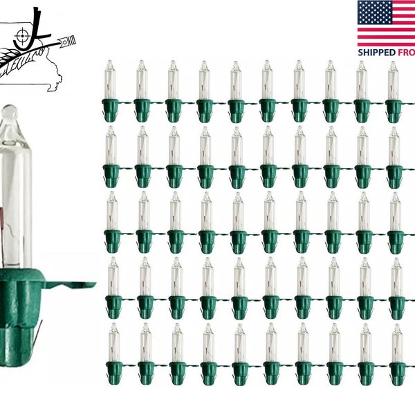 50x 2.5v 0.425w Clear White Mini Christmas Tree Light Bulbs With Green Base Style AT Incandescent