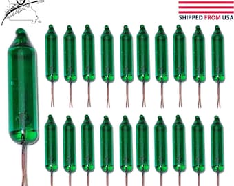 20x Green Incandescent Bare Mini Bulbs 2.5 V Volt 0.425 W Watt Christmas Tree Lights Replacement Bulb or Project. Holiday Decoration Light.