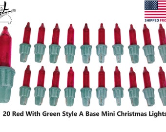 20x Mini 2.5V .425 Watt Red Christmas Glass Incandescent Light Bulbs Style A Green Base