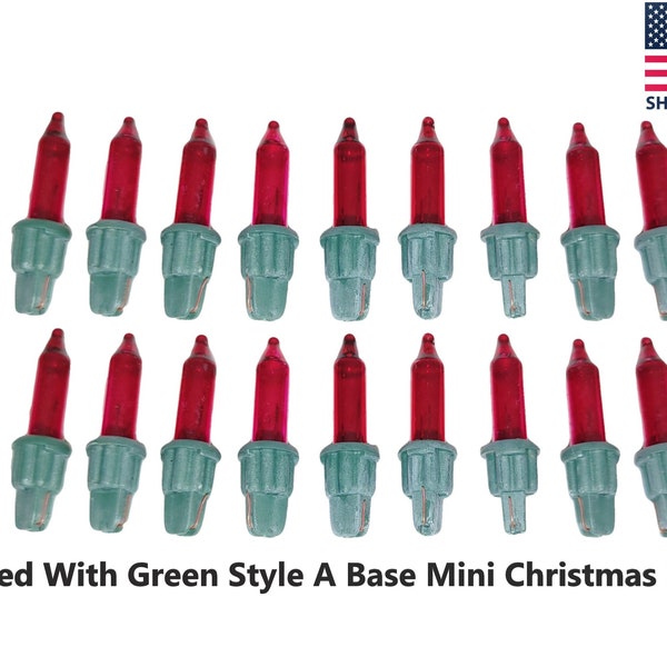 20x Mini 2.5V .425 Watt Red Christmas Glass Incandescent Light Bulbs Style A Green Base