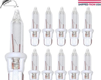 10x 6 Volt V 0.48 Watt W Clear Glass Mini Bulbs Style D WHITE Base Christmas Tree Replacement Light Bulb. Holiday Lights Decoration.