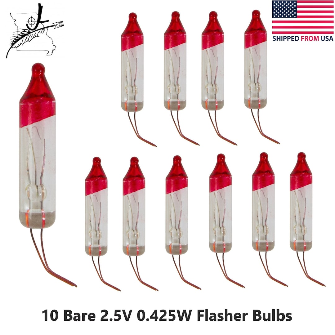 10 BARE Mini Bulb Flashers Christmas Tree Lights Replacement Bulbs 2.5 V .425W, Commonly Used on