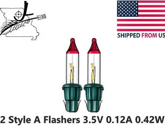 2 SLOW Flasher Style A Mini Bulb Flashers Christmas Tree Lights 0.42W 3.5V 0.12A, For 50, 100 and 150 Light Strings that use 2.5V 0.425W