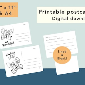 Cartões postais para impressão - DOWNLOAD DIGITAL 2 designs, forrado e em branco, cartão postal infantil, cartões de preenchimento, cartões postais infantis, imprimíveis, 8,5x11 e A4