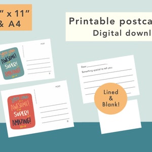 Druckbare Postkarten - DIGITAL DOWNLOAD 2 Designs, liniert & leer, Postkarten für Kinder, Fill-in-Karten, Kinderpostkarten, stationär, 8,5x11 und A4