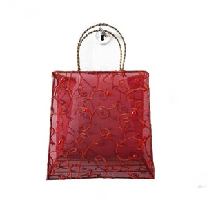 2000er Jahre // Vintage weinrote transparente Handtasche