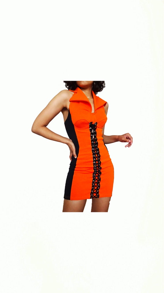 Sexy orange dress with vintage laces // 90s
