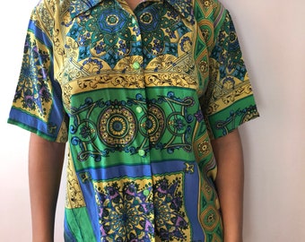 Vintage "versace" print 100% silk shirt