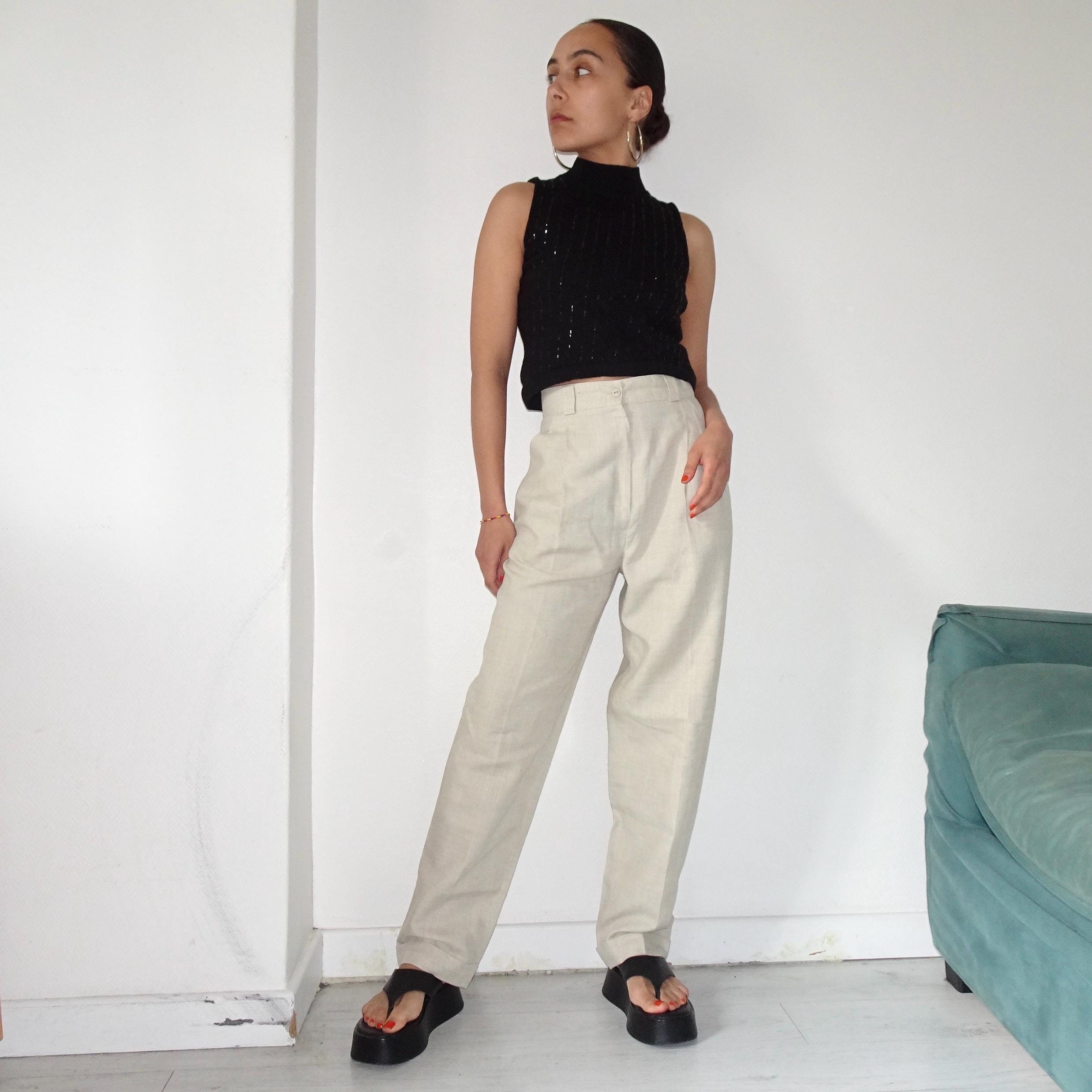 Linen Trousers Natural Beige 90’s～ 90's - Vintage Beige Linen Pants - Made in France - 1,2,3 - Etsy