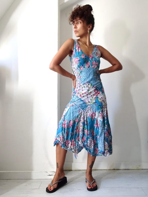 2000s // Vintage Blue Maxi Dress With Ruffled Flowers