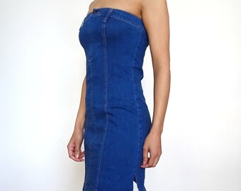 navy blue dress for baby girl Vintage Y2k Jeans Dress / Denim Blue / 2000s / Cotton / S