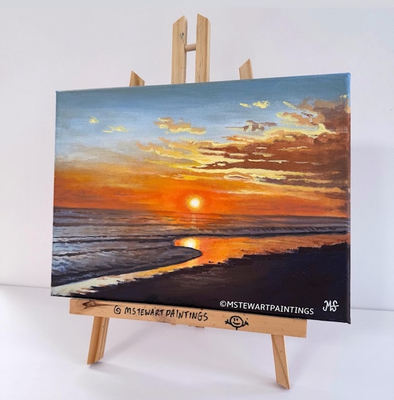 Sunset Beach Acrylic Painting: Original Seascape Wall Art, 9x12