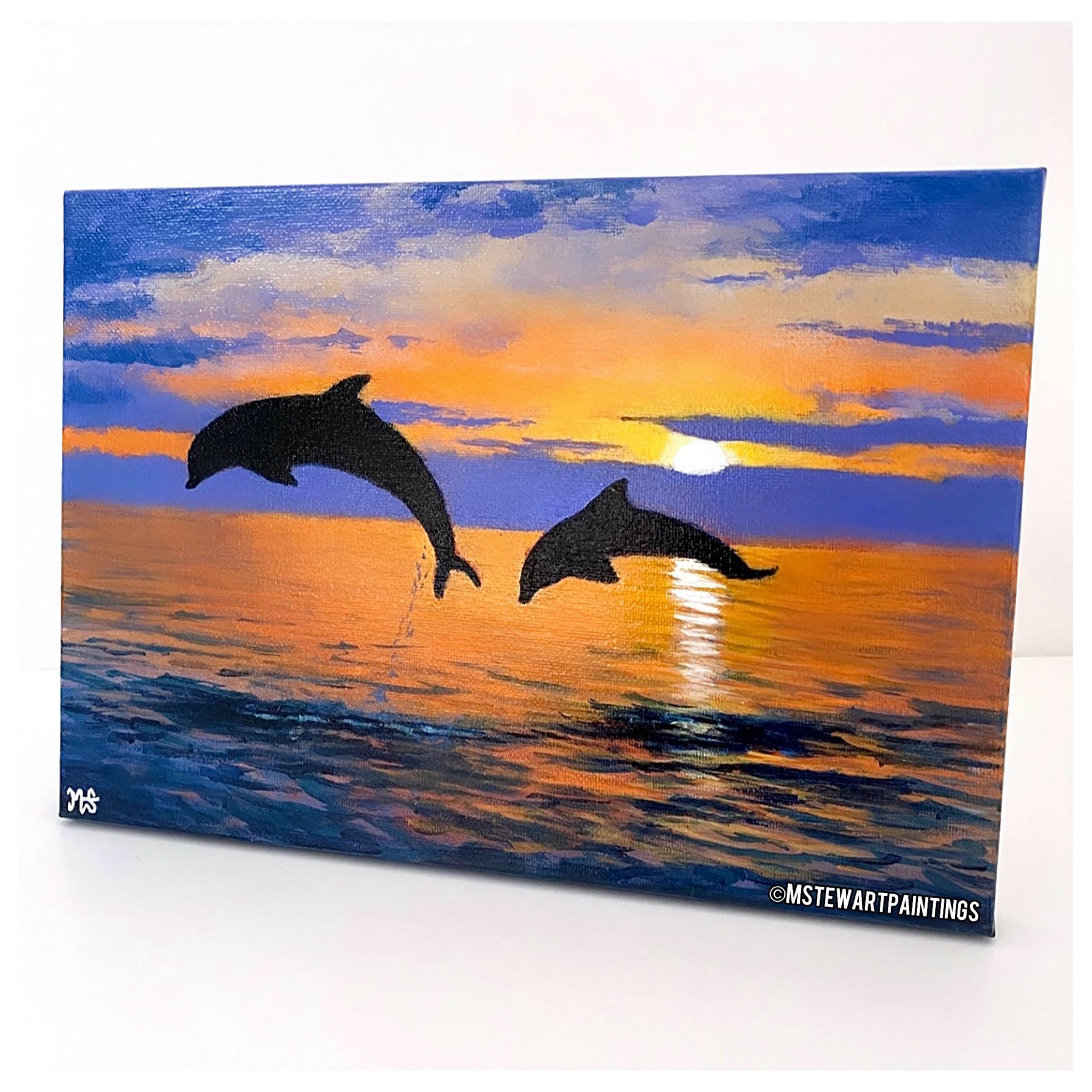 Dolphin Sunset Painting: Original Acrylic Landscape Art - Etsy