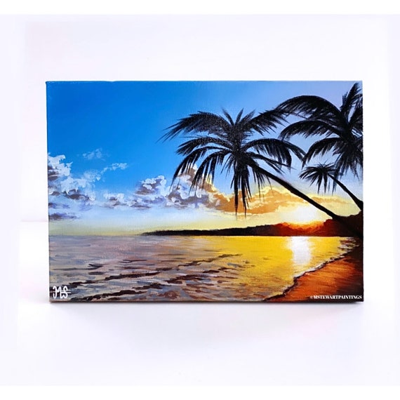 Magical Sunset - Colorful Beach Painting, Palette Knife Art, Original Artwok