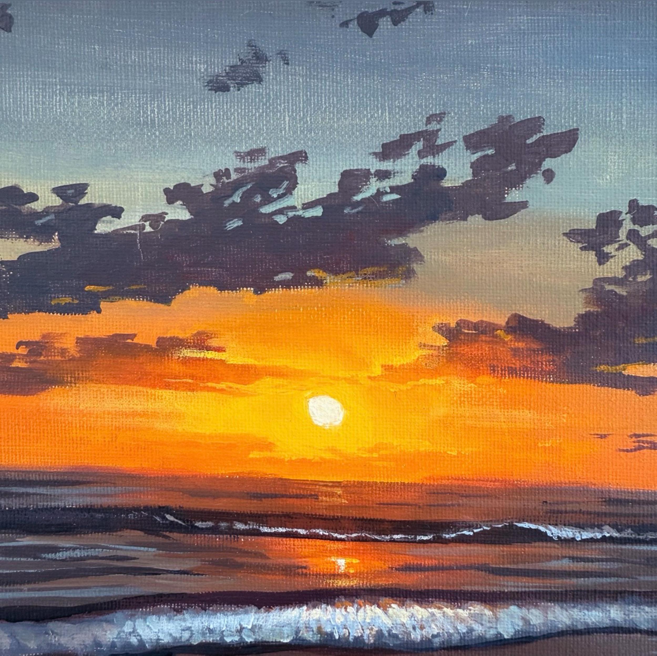 Sunset Beach Acrylic Painting: Original Seascape Wall Art, 9x12 
