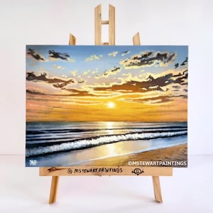 Sunset beach oil painting, landscape painting, fine art, original painting, wall art, seascape painting, beach painting, beach wave.