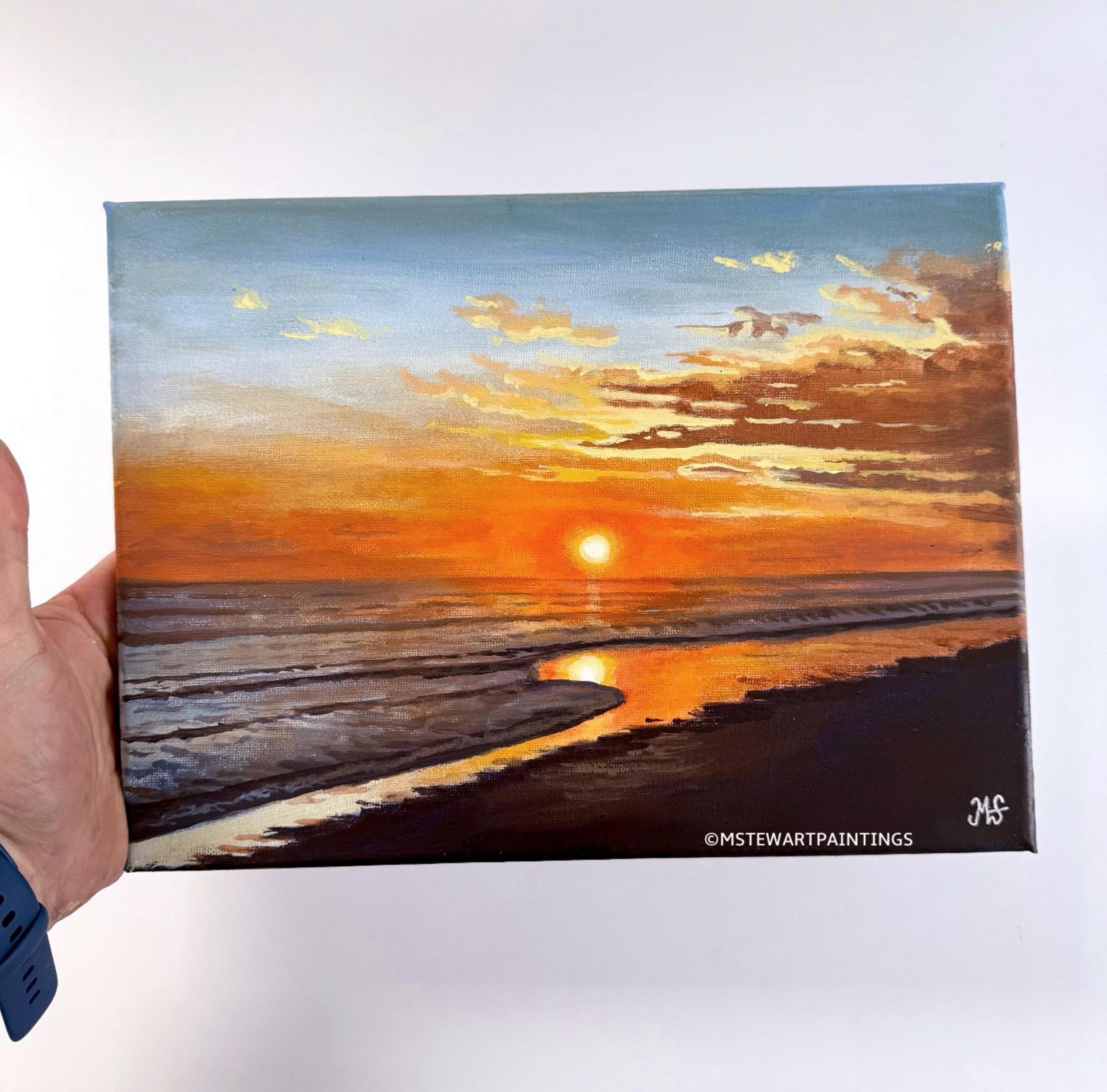 Sunset Beach Acrylic Painting: Original Seascape Wall Art, 9x12
