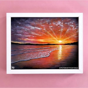 Framed Painting of a Beach sunset, Original Painting on canvas, Acrylic Seascape Landscape Painting-Ocean Wall Art &quot;Light&quot; by Murray Stewart