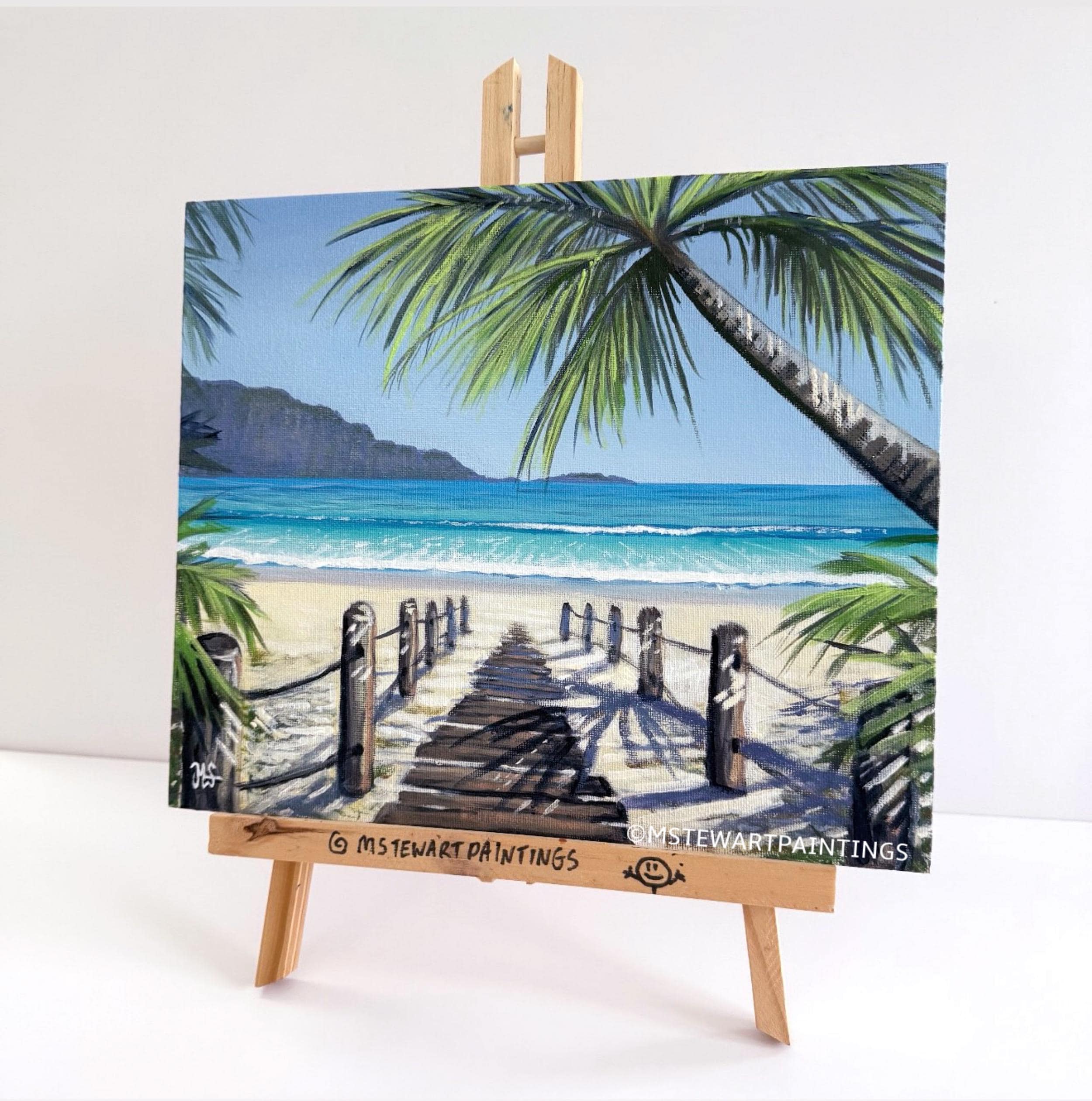 Tropical Beach Acrylic Painting: Palm Tree Seascape Wall Art - Etsy