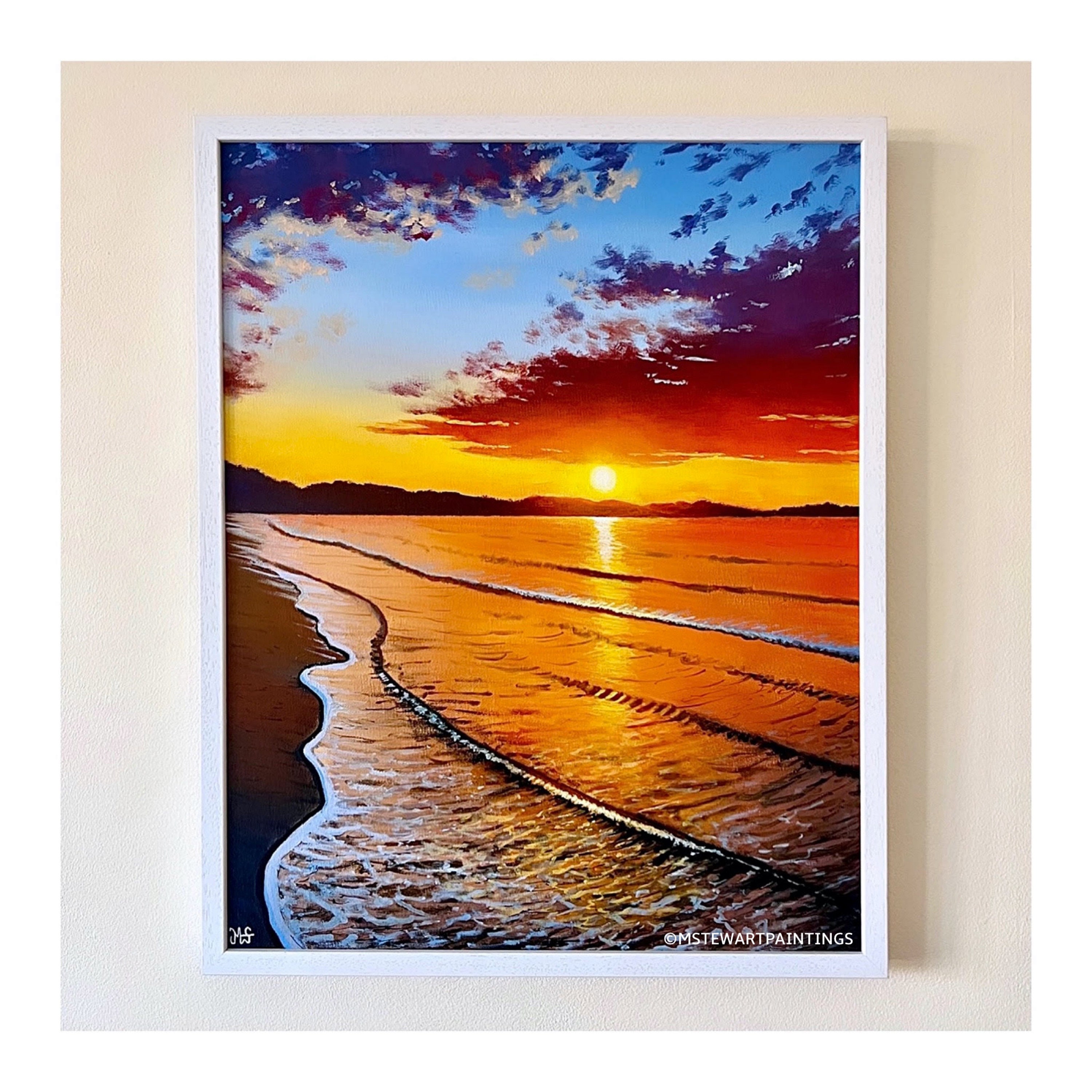 Original Sunset Beach Painting on Canvas Seascape Acrylic