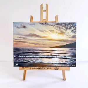 Sunset beach oil painting, landscape painting, fine art, original painting, wall art, seascape painting, beach painting, beach wave.