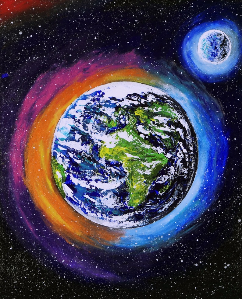 Earth Painting World Space Paintings on Canvas Original Etsy