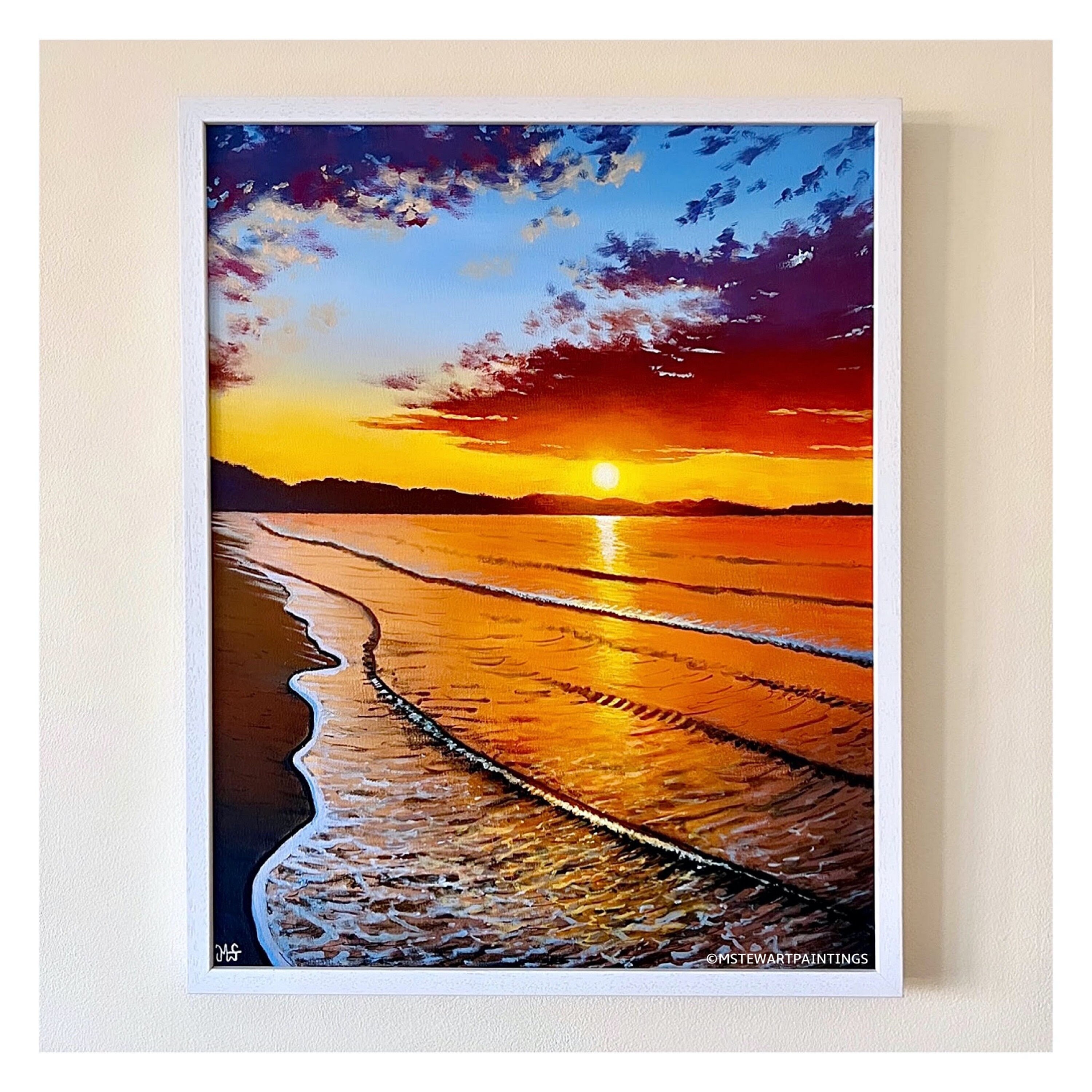 Original Sunset Beach Painting on Canvas Seascape Acrylic