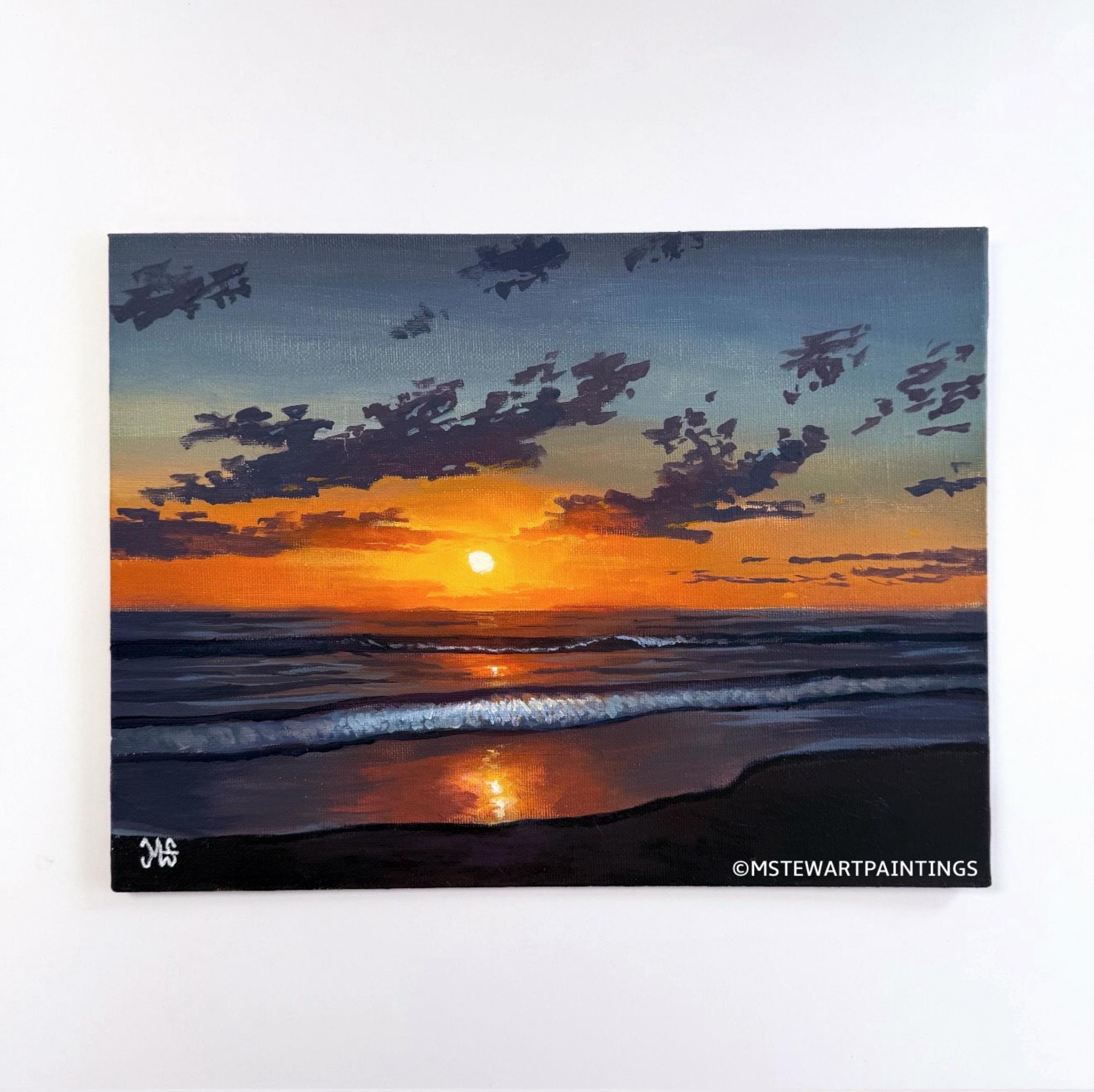 Sunset Beach Acrylic Painting: Original Seascape Wall Art, 9x12